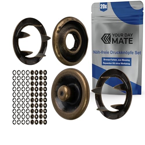 Näh-freie Druckknöpfe Set, Ø 12 mm aussen, 20 Paare, in Bronze, aus Messing, Kit ohne Zange, Druckknopf für Bekleidung, Bastelarbeiten, DIY Projekt, Zackenring Druck Knopf, Reparatur Knöpfe Nähzubehör Näh-freie Druckknöpfe Set, Ø 12 mm aussen, 20 Paare, in Bronze, aus Messing, Kit ohne Zange, Druckknopf für Bekleidung, Bastelarbeiten, DIY Projekt, Zackenring Druck Knopf, Reparatur Knöpfe Nähzubehör von Your Day Mate