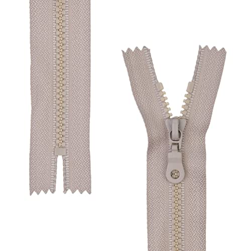 Nicht teilbarer Reißverschluss, 2 Stück, 20 cm Schienenlänge, in Hellgrau, #3 RV Größe, 4,5 mm Schienenbreite, 30 mm Bandbreite, Ersatz Reissverschluss Kunststoff, Kunststoffreissverschluss # 3 Grösse von Your Day Mate