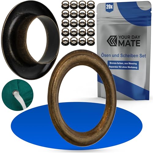 Ösen und Scheiben Set, Ø 14 mm innen, 20 Paare, in Bronze, Messing, Kit ohne Zange, Ösen Scheiben für Plane, Bekleidung, Bastelarbeiten, Deko, DIY Tülle, Grommet, Rundring Patches Kordel, Ösenscheiben von Your Day Mate