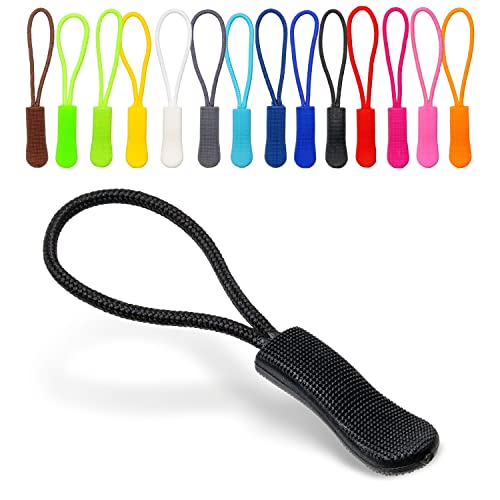 Reißverschluss Anhänger zum Einfädeln, 48 Stück, buntes Set mit zwölf versch. Farben, Größe 61 x 9 mm, Nylon Ersatzzipper zur Reparatur, Reißverschluss Zipper, Reißverschluss Schieber als Ersatz Teil von Your Day Mate