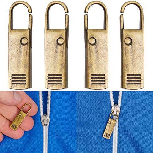 Reißverschluss Anhänger zur Reparatur, 4 Stück, aus Metall, Bronze-farben, Ersatz Zipper für Reissverschluss, RV Schieber für Mantel, Koffer, Jeans, Tasche, Reißverschlussanhänger Puller Laschen Reißverschluss Anhänger zur Reparatur, 4 Stück, aus Metall, Bronze-farben, Ersatz Zipper für Reissverschluss, RV Schieber für Mantel, Koffer, Jeans, Tasche, Reißverschlussanhänger Puller Laschen von Your Day Mate