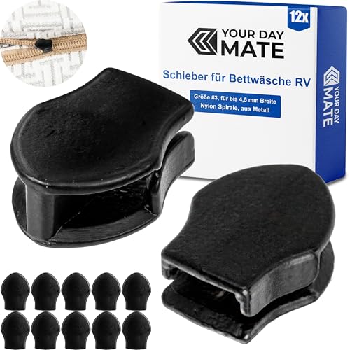 Schieber für Bettwäsche Reißverschluss, 12 Stück, in Schwarz, aus Metall, Größe 3, für 4,5 mm Breite Nylon Spirale, für Bettbezug, Kopfkissenbezug, Ersatz Zipper Reissverschluss, Reparatur Bett Wäsche Schieber für Bettwäsche Reißverschluss, 12 Stück, in Schwarz, aus Metall, Größe 3, für 4,5 mm Breite Nylon Spirale, für Bettbezug, Kopfkissenbezug, Ersatz Zipper Reissverschluss, Reparatur Bett Wäsche von Your Day Mate