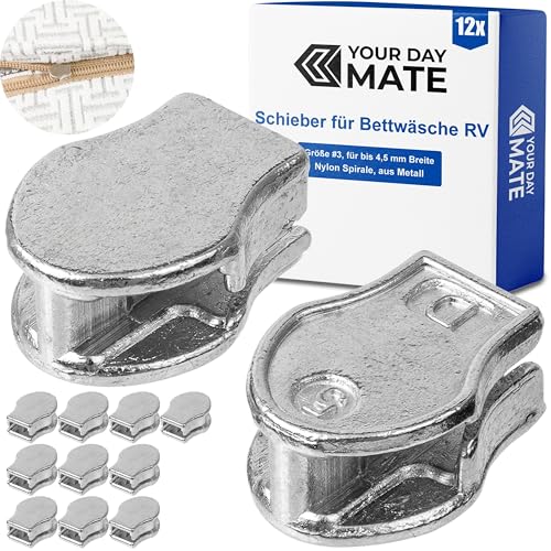 Schieber für Bettwäsche Reißverschluss, 12 Stück, in Silber, aus Metall, Größe 3, für 4,5 mm Breite Nylon Spirale, für Bettbezug, Kopfkissenbezug, Ersatz Zipper Reissverschluss, Reparatur Bett Wäsche von Your Day Mate