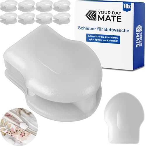 Schieber für Bettwäsche Reißverschluss, 10 Stück, in Weiss, Größe 3, für 4,5 mm Breite Nylon Spirale, für Bettbezug, Kopfkissenbezug, Ersatz Zipper Reissverschluss, RV Reparatur Bett Wäsche Bezug von Your Day Mate