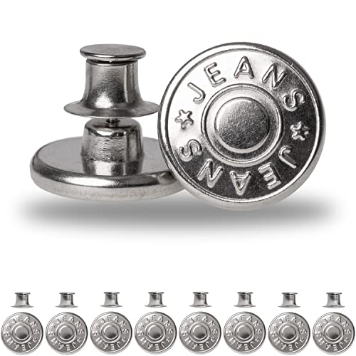 Verstellbare Hosen Ersatz Knöpfe, 8 Pack, Nickel-frei, für Allergiker, Ø 17 mm Messing Jeansknöpfe, Silber-farben, Hosenbund jederzeit einstellbar, Jeans enger weiter machen, Hosenknöpfe mit Pin Knopf von Your Day Mate