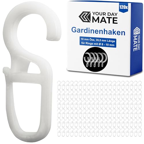 Vorhanghaken für Gardinen Ringe, 120 Stück, mit Ø 10 mm Öse, für Gardinenringe mit 8 bis 10 mm, in Weiß, Gardinenringe Haken zum Einhängen, Faltenlegehaken für Vorhangringe, Vorhang Haken Clip Set Vorhanghaken für Gardinen Ringe, 120 Stück, mit Ø 10 mm Öse, für Gardinenringe mit 8 bis 10 mm, in Weiß, Gardinenringe Haken zum Einhängen, Faltenlegehaken für Vorhangringe, Vorhang Haken Clip Set von Your Day Mate