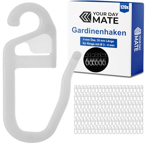 Vorhanghaken für Gardinen Ringe, 120 Stück, mit Ø 4 mm Öse, für Gardinenringe mit 3 bis 4 mm, in Weiß, Gardinenringe Haken zum Einhängen, Faltenlegehaken für Vorhangringe, Vorhang Haken Clip Set Vorhanghaken für Gardinen Ringe, 120 Stück, mit Ø 4 mm Öse, für Gardinenringe mit 3 bis 4 mm, in Weiß, Gardinenringe Haken zum Einhängen, Faltenlegehaken für Vorhangringe, Vorhang Haken Clip Set von Your Day Mate