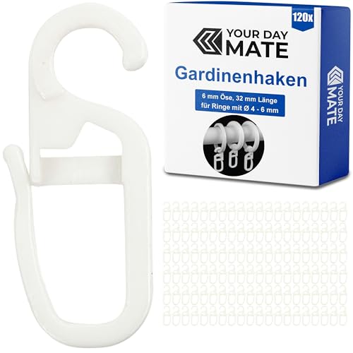 Vorhanghaken für Gardinen Ringe, 120 Stück, mit Ø 6 mm Öse, für Gardinenringe mit 4 bis 6 mm, in Weiß, Gardinenringe Haken zum Einhängen, Faltenlegehaken für Vorhangringe, Vorhang Haken Clip Set Vorhanghaken für Gardinen Ringe, 120 Stück, mit Ø 6 mm Öse, für Gardinenringe mit 4 bis 6 mm, in Weiß, Gardinenringe Haken zum Einhängen, Faltenlegehaken für Vorhangringe, Vorhang Haken Clip Set von Your Day Mate