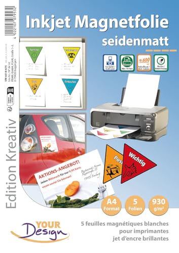Your Design Magnetdruck: 5 Inkjet-Magnetfolien A4 matt/weiß (Magnetplatten A4, Magnet Folie, Druckerpapier) von Your Design