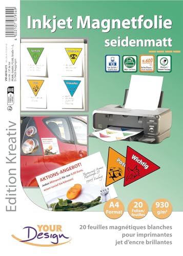 Your Design Magnetpapier bedruckbar: 20 Inkjet-Magnetfolien A4 matt/weiß (Magnetfolie bedruckbar, Magnetpapier A4, Magnetetiketten) von Your Design