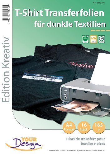 Your Design T Shirt Druck Folien: 16 T-Shirt Transferfolien für bunte Textilien A4 Inkjet (Transferfolie Textil, T Shirt bedrucken, Textildruck) von Your Design