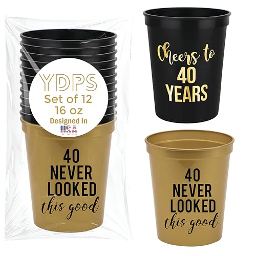 Your Dream Party Shop Cheers to 40 Years Birthday Cups, Gold 40 Never Looked So Good Tassen, Set mit 12 Stück, Schwarz und Gold, Dekoration für Partys Your Dream Party Shop Cheers to 40 Years Birthday Cups, Gold 40 Never Looked So Good Tassen, Set mit 12 Stück, Schwarz und Gold, Dekoration für Partys von Your Dream Party Shop