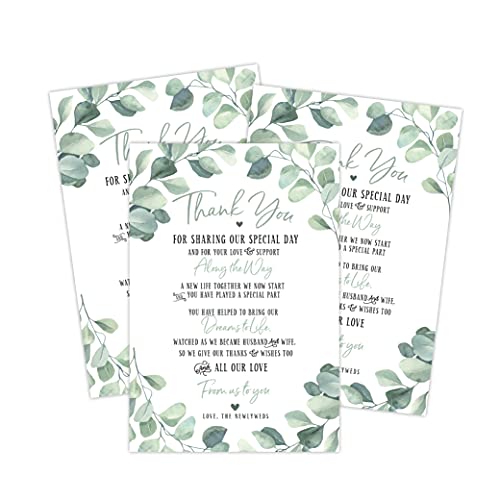 50 Eukalyptus Hochzeits-Dankeskarten, ideal für Tischdekorationen und Hochzeitsdekorationen für Empfänge, 50 Stück von Your Main Event Prints