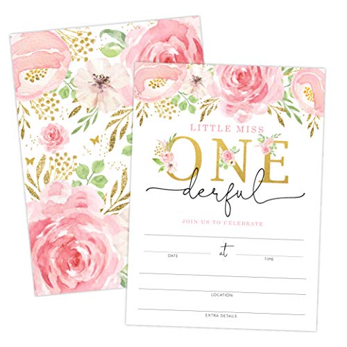 Little Miss Onederful Einladung zum ersten Geburtstag, mit Blumen und Schmetterlingen, 25 Einladungen und Umschlägen von Your Main Event Prints