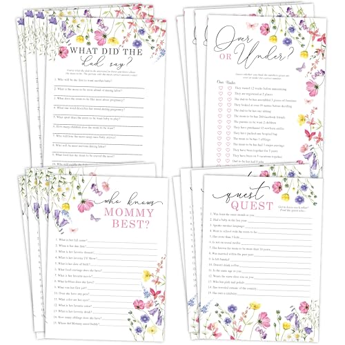 Wildflower Baby Shower Spiele - 4er Set Doppelseitiges Spiel für 25 Gäste - Gastquest, Who Knows Mommy Best, What Did Dad Say & Over or Under - Floral Garden Boho Baby Shower Party Activities Wildflower Baby Shower Spiele - 4er Set Doppelseitiges Spiel für 25 Gäste - Gastquest, Who Knows Mommy Best, What Did Dad Say & Over or Under - Floral Garden Boho Baby Shower Party Activities von Your Main Event Prints