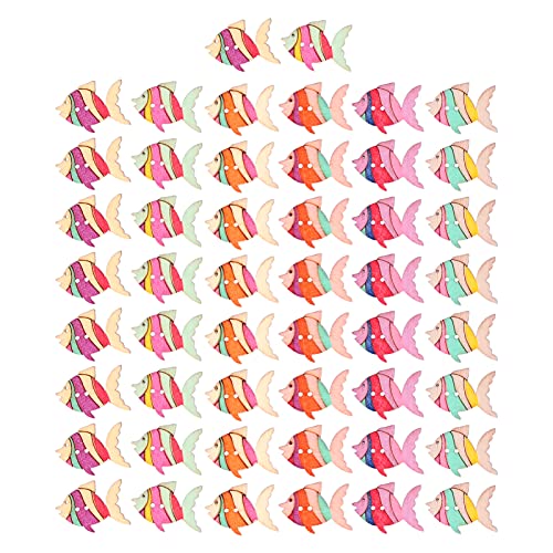 Fischmuster-Knöpfe zum Basteln – 50 Stück Holzknöpfe, Cartoon-niedliche Fischmuster-Knöpfe, Dekoration, handgefertigte Knöpfe für Kinder von Yousiliang