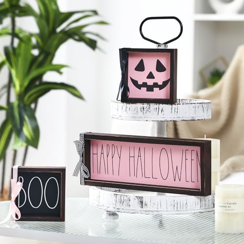 Yousoontic 3 Stück Happy Halloween Tischdekorationen aus Holz, rosa Blockschild, Vintage-Mittelstück, gestufte Tablett-Dekoration für Regal, Kaminsims, Tisch-Halloween-Dekorationen für den Yousoontic 3 Stück Happy Halloween Tischdekorationen aus Holz, rosa Blockschild, Vintage-Mittelstück, gestufte Tablett-Dekoration für Regal, Kaminsims, Tisch-Halloween-Dekorationen für den von Yousoontic