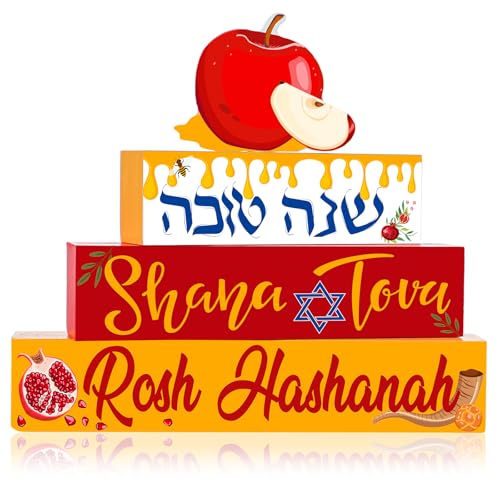 Yousoontic 4 Stück hölzerne Rosh Hashanah Tischdekoration, jüdisches Neujahr, abgestuftes Tablett, Dekoration, Shana Tova, Tafelaufsatz, rustikale dekorative Bauernhaus-Blockschilder, Küchengeschenk Yousoontic 4 Stück hölzerne Rosh Hashanah Tischdekoration, jüdisches Neujahr, abgestuftes Tablett, Dekoration, Shana Tova, Tafelaufsatz, rustikale dekorative Bauernhaus-Blockschilder, Küchengeschenk von Yousoontic