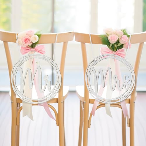 Yousoontic Holz-Schilder mit Aufschrift "Mr and Mrs", glitzernd, für Braut und Bräutigam, Tischdekoration, Stuhlrücken, Anhänger mit Band, Herr und Mrs, Schild für Hochzeitstisch, ideal für Hochzeit von Yousoontic
