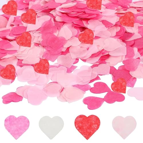 12000Pcs Herz Konfetti, 4 Farben Romantik Hochzeit Biologisch abbaubares Konfetti für Weihnachten, Geburtstag, Hochzeit, Ballonfüllung, Raumdekoration, Partydekoration (100g) von YouthLoxus