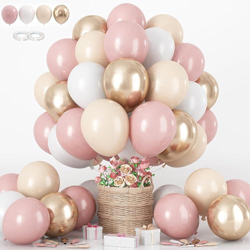 Nude Dusty Pink Luftballons Set, 62 Stück 30,5 cm rosa sandweiße Luftballons mit metallischem Chrom Gold Latex Neutralballon für Frauen Mädchen Brautdusche Hochzeit Geburtstag Party Dekorationen von YouthLoxus