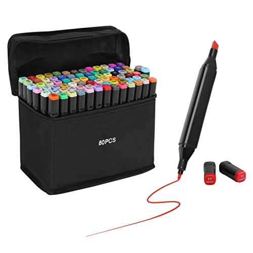 Youyijia Graffiti Stifte 80 Farben Alkohol Marker Filzstifte Twin Tip Marker Stifte Set Marker Stifte Alkoholmarker für Malerei, Zeichnung, Design, Rendering, Brief, Manga Schwarz von Youyijia