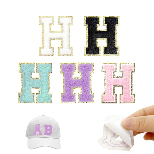 Yovell Selbstklebende Buchstaben zum Aufbügeln, 5,6 cm, Chenille-Buchstaben-Aufkleber, Alphabet, bestickte Applikation, zum Aufkleben, für Kleidung, Jacken, Rucksack, Hut, DIY, Handytaschen (H) von Yovell