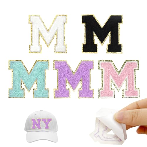 Yovell Selbstklebende Buchstaben zum Aufbügeln, 5,6 cm, Chenille-Buchstaben-Aufkleber, Alphabet, bestickte Applikation, zum Aufkleben, für Kleidung, Jacken, Rucksack, Hut, DIY, Handytaschen (M) von Yovell