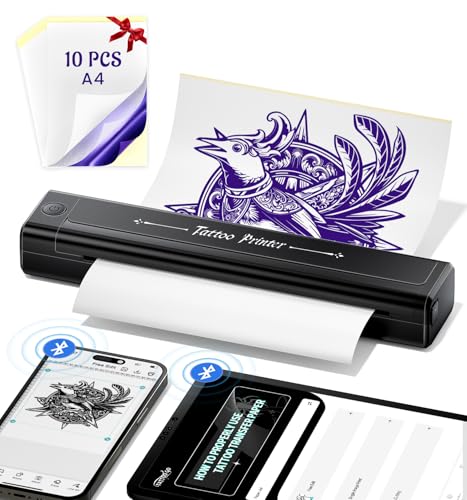 Yowell H1 Tattoo Drucker Bluetooth, Stencil Drucker, Tattoo Drucker mit 10 Blatt Transferpapier, Tattoo Stencil Drucker für Smartphone & PC, Thermodrucker Tattoo für Tattoo Künstler und Anfänger von Yowell