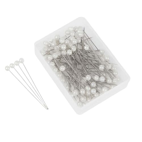100PCS Stecknadeln mit Runde Faux Perle Kopf, Weiße Gerade Kopf Nadeln für Nähen, Handwerk und Hochzeit Dekorationen, inklusive Aufbewahrungsbox von Yowfond