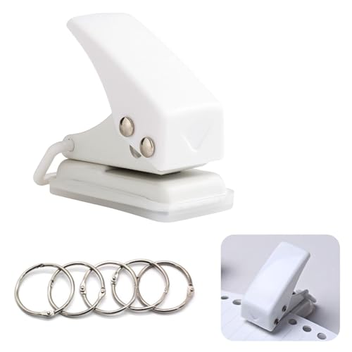 1x Weißer Mini Einzellocher + 5x 25mm Buchringe, tragbar & ergonomisch, ideal für Schule, Büro, DIY, Lesezeichen, Alben & mehr – leicht zu bedienen und zu reinigen 1x Weißer Mini Einzellocher + 5x 25mm Buchringe, tragbar & ergonomisch, ideal für Schule, Büro, DIY, Lesezeichen, Alben & mehr – leicht zu bedienen und zu reinigen von Yowfond