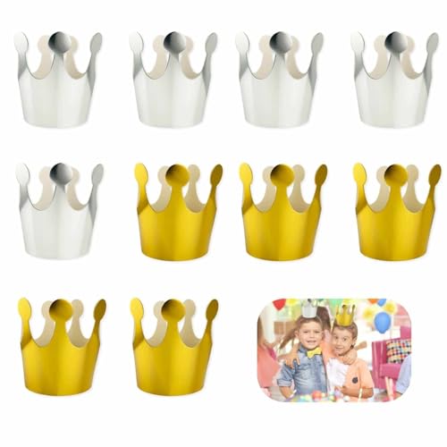 Yowfond 10 x Papier Kronen Papierhüte Kinder Prinzessin Prinz Party Dekoration Zubehör Foto Booth Geburtstag Festival (5 x Gold + 5 x Silber) von Yowfond