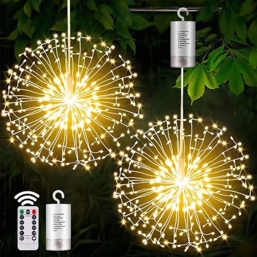 yowin Lichterkette Feuerwerk 2 Stück 198 LED Leuchtkugel Weihnachten Batteriebetrieben, 8 Modi Wasserdicht Feuerwerk Licht mit Fernbedienung Timer für Innen Außen Garten Weihnachten Deko - Warmweiß von yowin