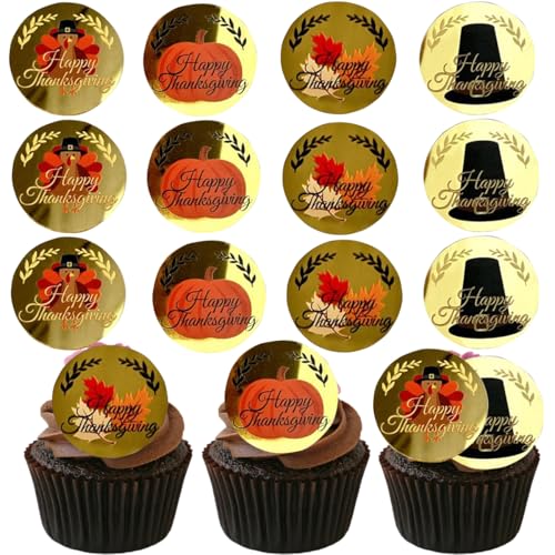 Cupcake-Topper mit Aufschrift "Fall Happy Thanksgiving", Dekoration, Spiegel, Kürbis, Truthahn, Ahornblatt, Herbsternte, Kuchen, Lebensmittel, Acryl, Zubehör, Erntedankfest, Partyzubehör von Yowzpe
