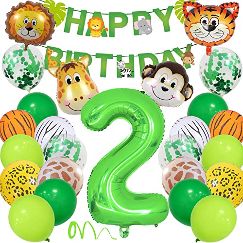 2 Geburtstag Deko Junge Mädchen, Wilde Waldtiere Dschungel Kindergeburtstag Deko 2. Jahr mit Safari Tier Luftballons, Happy Birthday Banner Zahlen Ballon 2 für Kinder Wild One Geburtstagdeko von Yoyoin