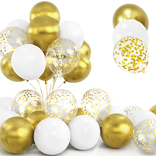 30Pcs Gold Luftballon Set, 12 Zoll Metallic Chrom Goldene Konfetti Ballons und Weiße Latex Luftballons mit Band für Geburtstag Hochzeit Kinder Baby Shower Party Dekorationen von Yoyoin
