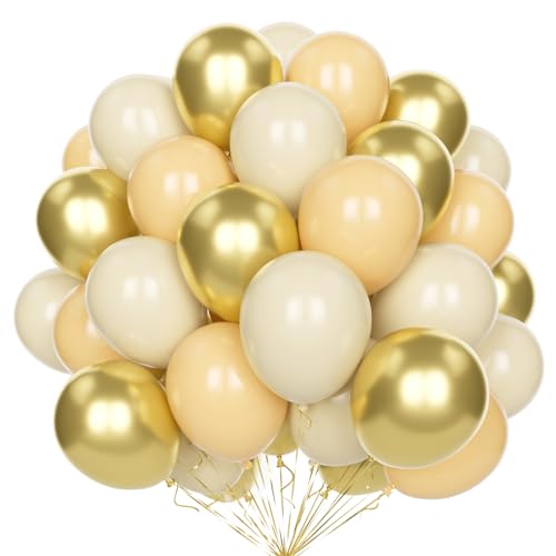 Beige Aprikose Luftballons, 60 Stück 12 Zoll Retro Aprikosen Sandweiß Metallic Gold Luftballons und Helium Latex Ballons Set für Geburtstag Boho Hochzeit Baby Shower Jahrestag Dekorationen von Yoyoin