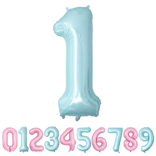 Geburtstag Zahlen Luftballon 1 Jahre Blau Pastel XXL Riesen Folienballon in 40" Folienballon 1 Kindergeburtstag Ballon Zahl Deko Zum Geburtstag Jungen Blau von Yoyoin
