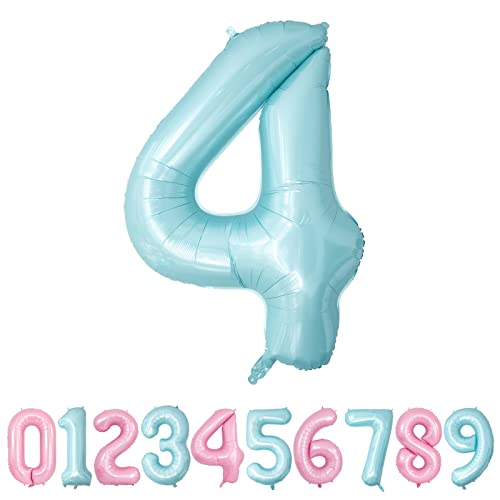 Geburtstag Zahlen Luftballon 4 Jahre Blau Pastel XXL Riesen Folienballon in 40" Folienballon 4 Kindergeburtstag Ballon Zahl Deko Zum Geburtstag Jungen Blau von Yoyoin