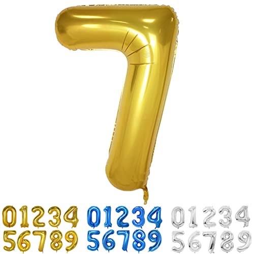 Gold Luftballon Zahlen 7 Folienballon Gold in 40" - 100cm Geburtstag Zahlen Luftballon 7 Jahre XXL Helium Ballons für Kinder Junge Männer 7. Geburtstagsparty Deko (Nummer 7) von Yoyoin