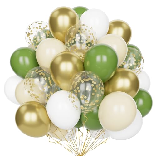 Grün Weiß Luftballons, 60 Stück 12 Zoll Salbei Grün Sand Weiß Metallic Gold Party Luftballons Set mit Gold Konfetti Latex Luftballons für Geburtstag Hochzeit Baby Shower Jahrestag Dekorationen von Yoyoin