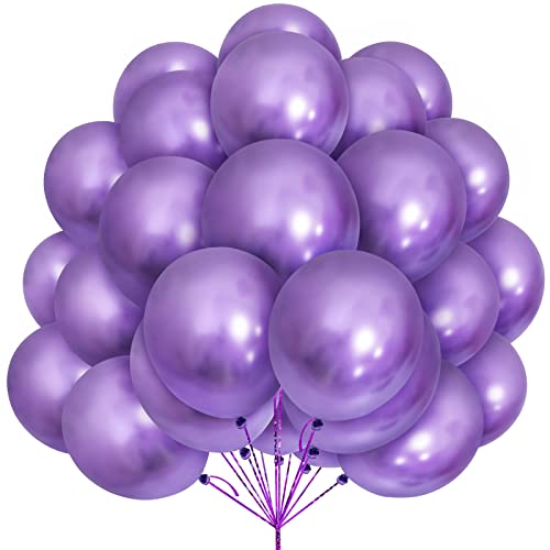 Luftballons Lila, 30 Stück 12 Zoll Metallic Lila Luftballons Ballon mit Ballonband für Metallisches Lila Party Deko Geburtstag Hochzeit Babyparty Brautdusche Taufen Meerjungfrau Party Dekorationen von Yoyoin