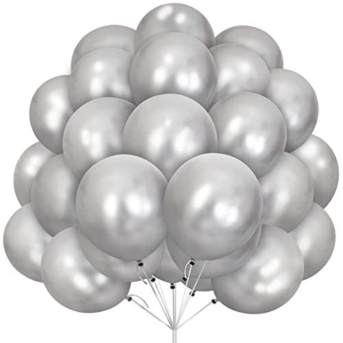 Luftballons Silber, 30 Stück 12 Zoll Metallic Silber Luftballons Ballons mit Ballonband für Metallisches Silberne Party Deko Geburtstag Hochzeit Graduierung Brautdusche Taufen Eagagement Dekorationen von Yoyoin