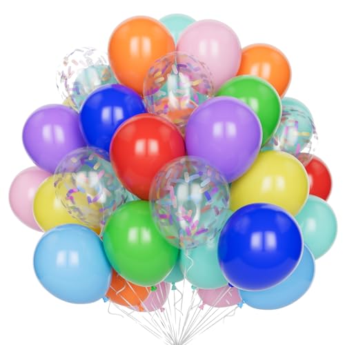 Regenbogen Luftballons, 60 Stück 12 Zoll Verschiedene Bunte Geburtstags Luftballons mit Latex Konfetti Party Ballons Mehrfarbige Ballons für Kinder Geburtstage Baby Shower Karneval Jubiläums Deko von Yoyoin