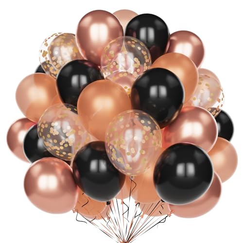 Schwarze Roségold Luftballons, 60 Stück 12 Zoll Matt Schwarz Metallic Roségold Party Luftballons Set mit Roségold Konfetti Latex Luftballons für Geburtstag Hochzeit Baby Shower Jahrestag Dekorationen von Yoyoin