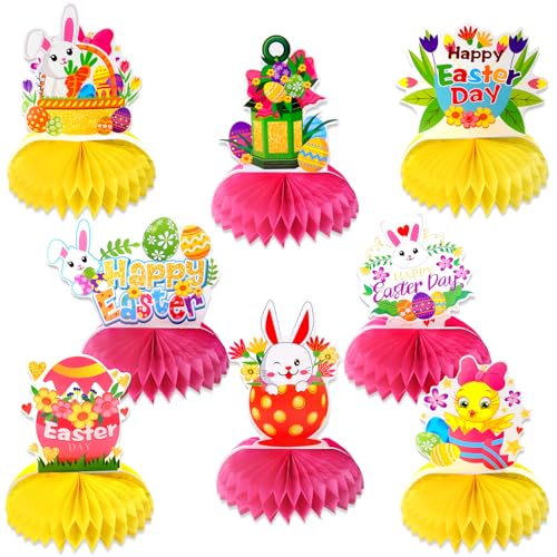 Yozexin Ostern Tischdeko, 8 Stück Ostern Bienenwaben Tischdeko,Osterhase Hängende Pompoms Hängedeko, zum Frühling und Ostern Tischdeko, Bunten Farben Bienenwaben Tischdeko von Yozexin