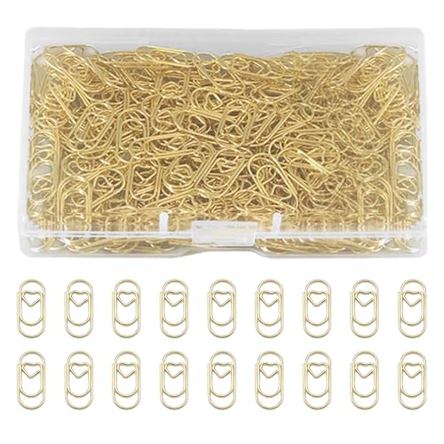 200 Stück Büroklammern Herz, Mini-Metallklammern mit durchsichtigem Aufbewahrungsetui für Büro, Klassenzimmer, Hochzeit, Postkarten, zum Binden von Dokumenten (Gold) von Yphzmtz
