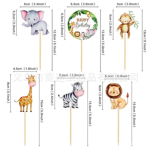 24 Stück Papp Cupcake Topper Set | Zoo & Jungle-Safari-Tiere Design | Geburtstag & Kinderparty Dekoration für Baby Shower, Theme-Events | Tierische Kuchen-Tortendeko (Zoo Tier Design) von Yphzmtz