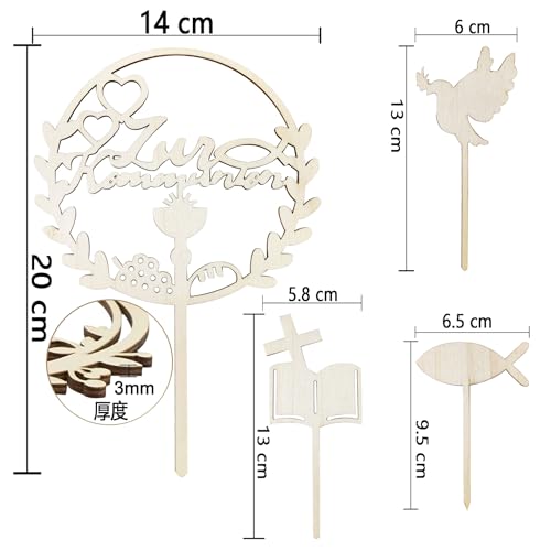 4 Stück Holz Cake Topper: Taubenkuchen Dekoration, Erstkommunion Fisch, Engelskreuz, Holz Tortendeko-Tortendeko für Kommunion, Firmung & Taufe-Passend für Jungen & Mädchen 4 Stück Holz Cake Topper: Taubenkuchen Dekoration, Erstkommunion Fisch, Engelskreuz, Holz Tortendeko-Tortendeko für Kommunion, Firmung & Taufe-Passend für Jungen & Mädchen von Yphzmtz