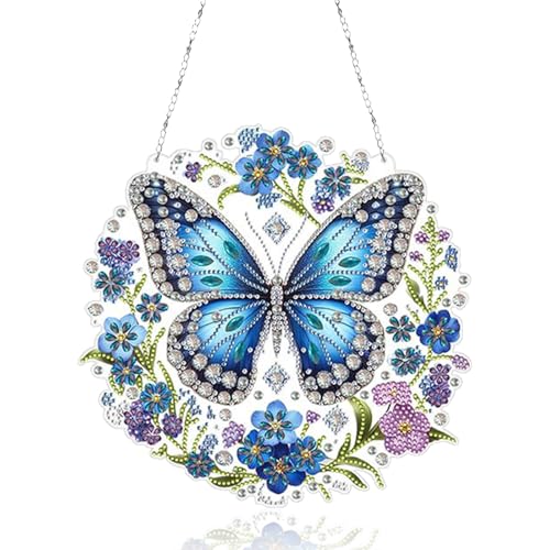 5D Diamond Painting Anhänger & Fensterbilder Set – Schmetterling Blumen Design mit Kette, Deko für Fenster, Wand und Eingang (Ledig) von Yphzmtz